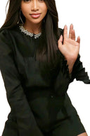 Chic Pleated Bell Sleeve Top for Office