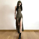 Goth Cyber Hooded Midi Dress for Women