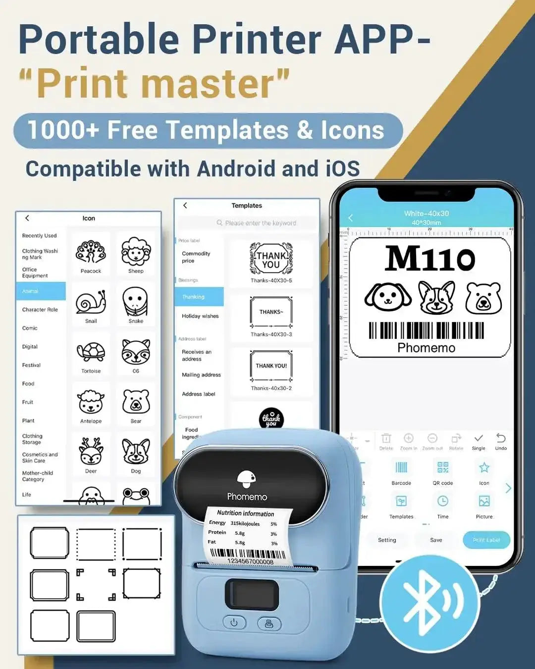 Phomemo M110 Thermal Label Printer Wireless Barcode Maker
