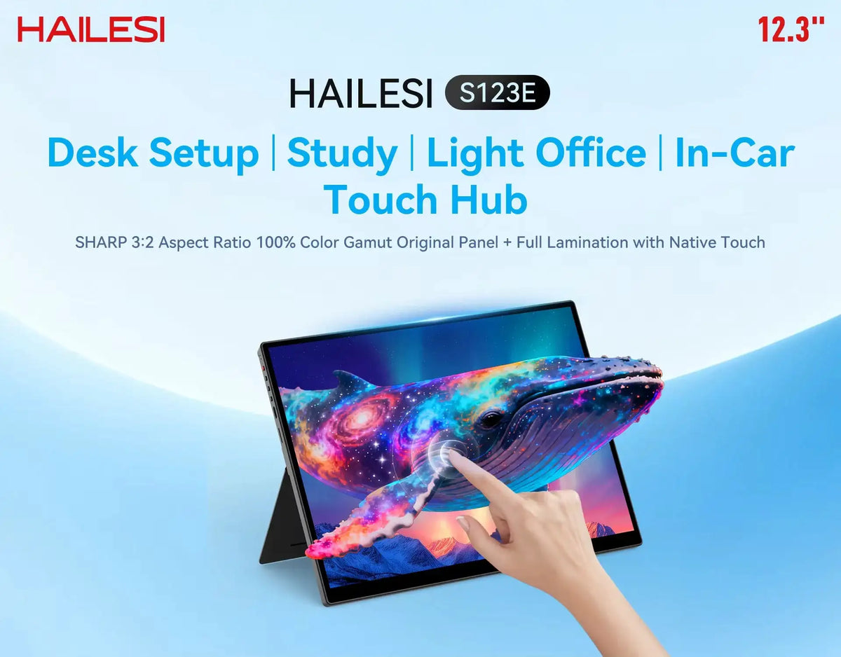 HAILESI Portable Display S123E 12.3inch 3:2 Aspect Ratio 100% Color Gamut Original Panel + Full Lamination with Native Touch