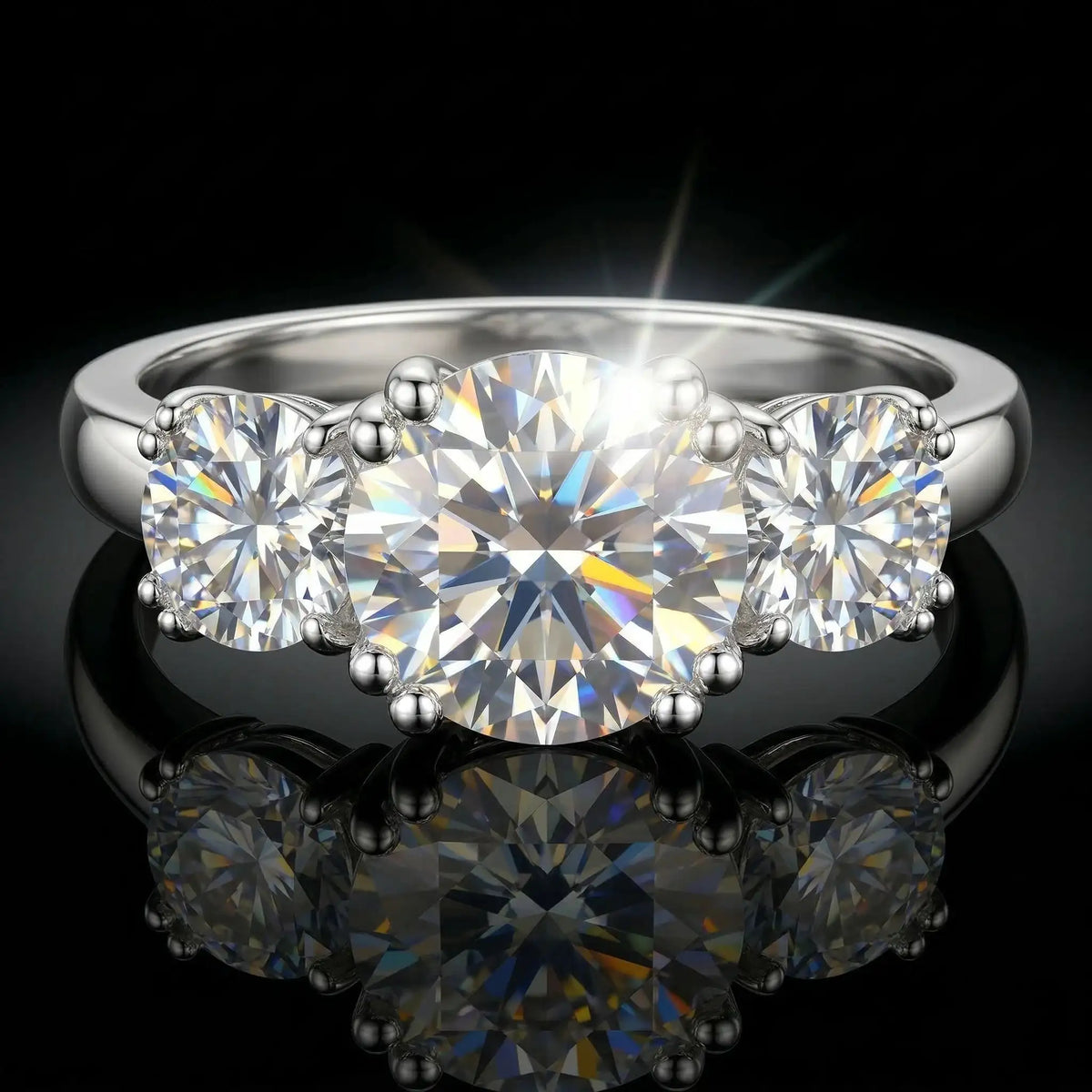 Moissanite Ring in Sterling Silver Three — product view 1