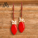 Oval Gemstone Earrings Natural Red Agate Amethyst Handmade Jewelry For Women