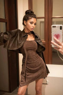 Spring Leather Coat With Pleating Detail Stylish Outwear