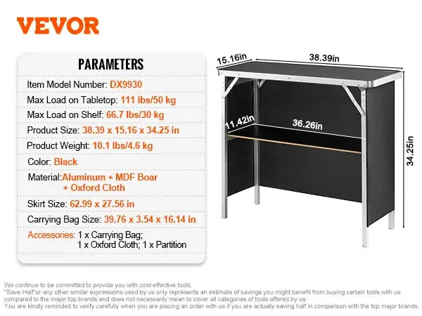 Foldable Portable Bar Table Black — product image 8