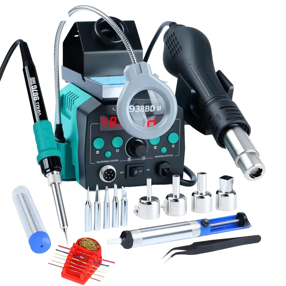 YIHUA 938BD-II 740W Hot Air Gun BGA Rework Station SMD Soldering Iron Desoldering Station LED Lamp Digtal Display Welding Tool