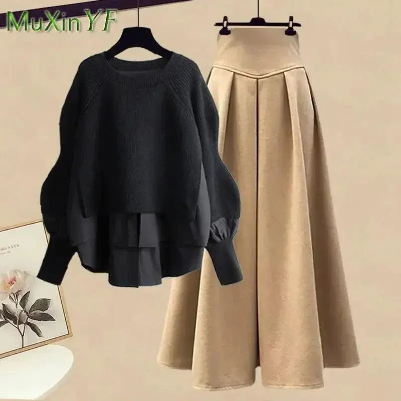 Korean Knit Sweater Dress And Skirt Set Autumn Fashion