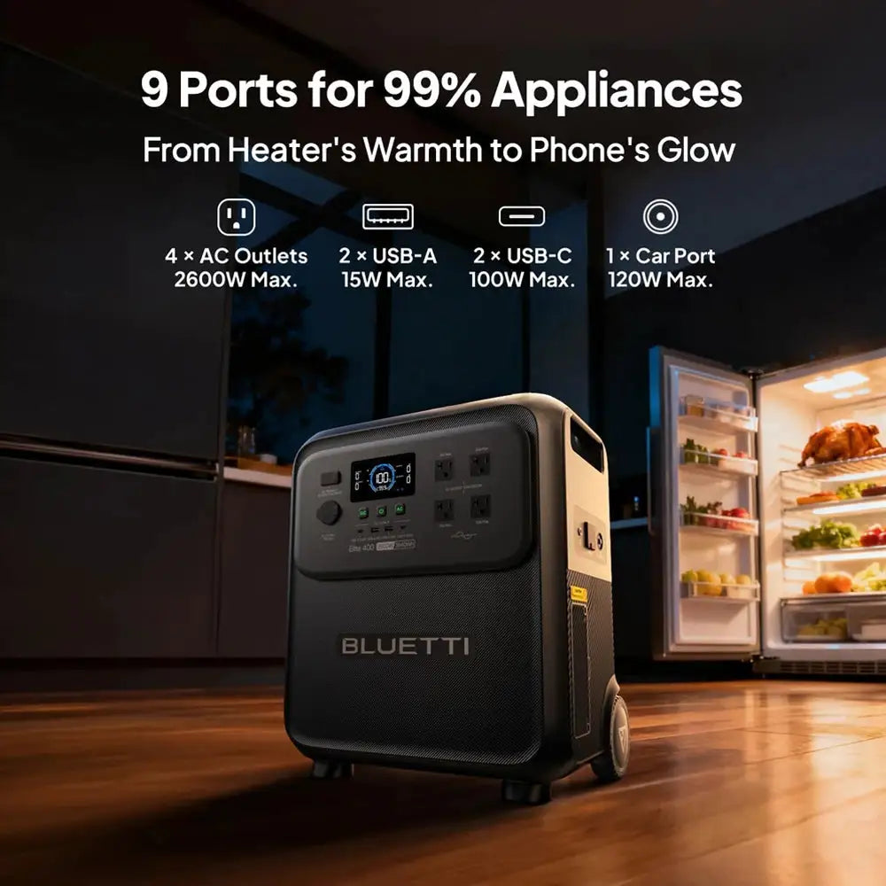 BLUETTI Elite 400 2600W 3840Wh Ultra Large Capacity Solar Power Station Multi High Power Ports Fast Dual Charging 6000 Long Cycle Battery Pack for RV Trailer Overlanding Permanent Off Grid Cabin Camping