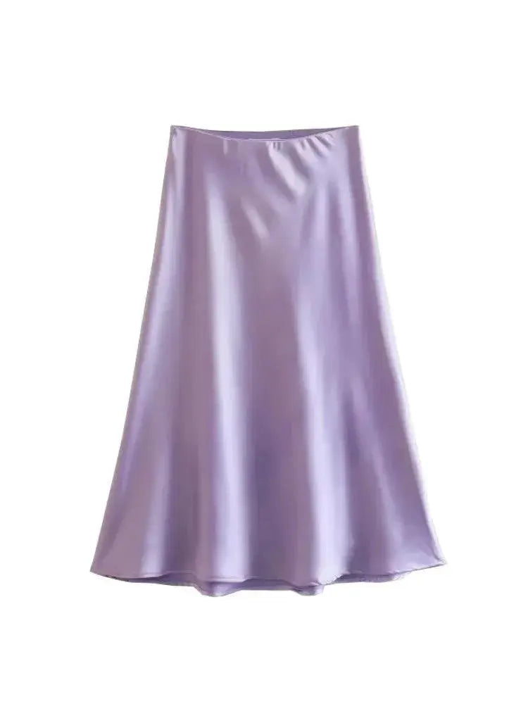 Solid Satin A Line Midi Skirt Summer Fashion Statement