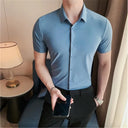 Men Solid High Elasticity Short Sleeve Shirt For Men