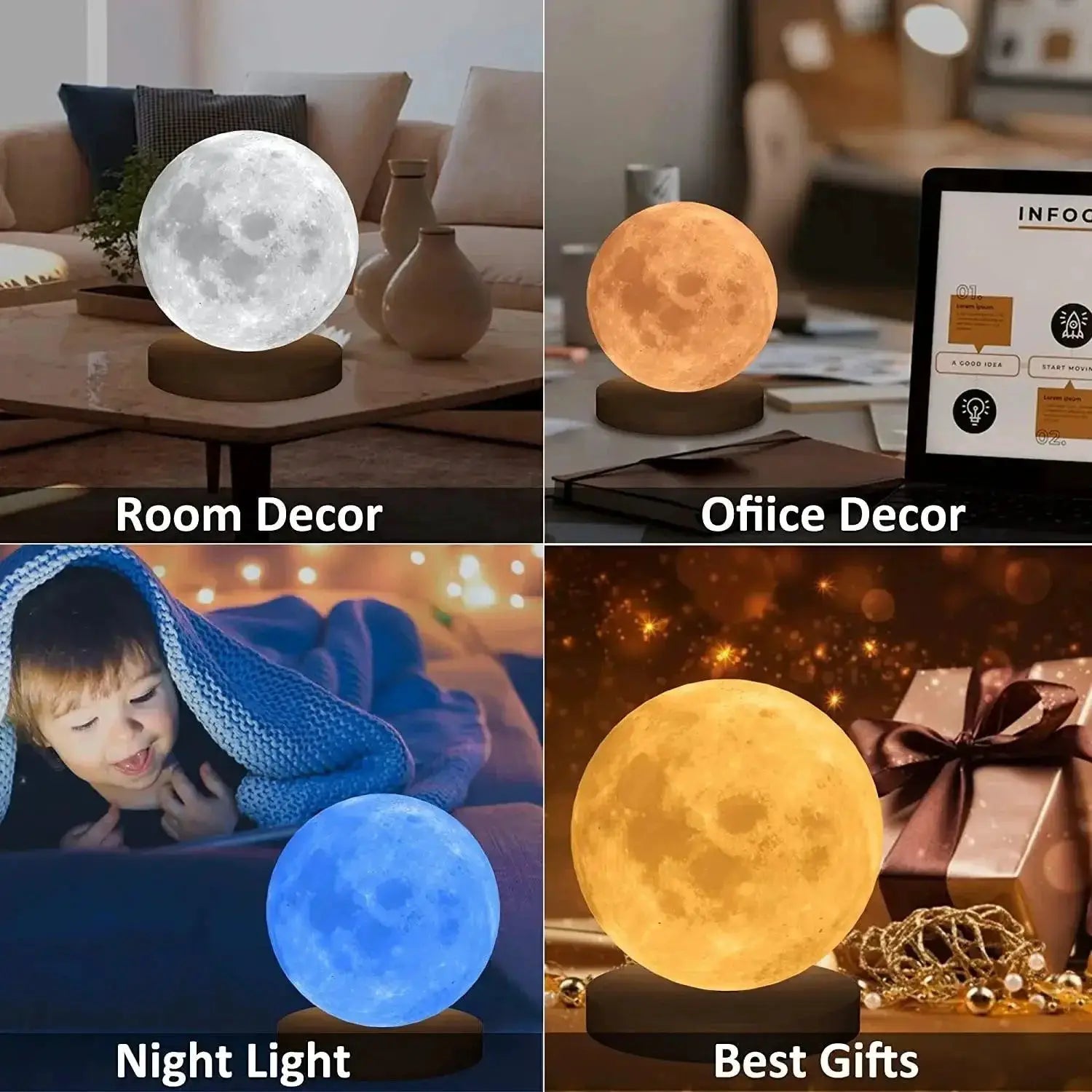 16 Color 3D Rotating Moon Lamp Touch Control LED Night Light