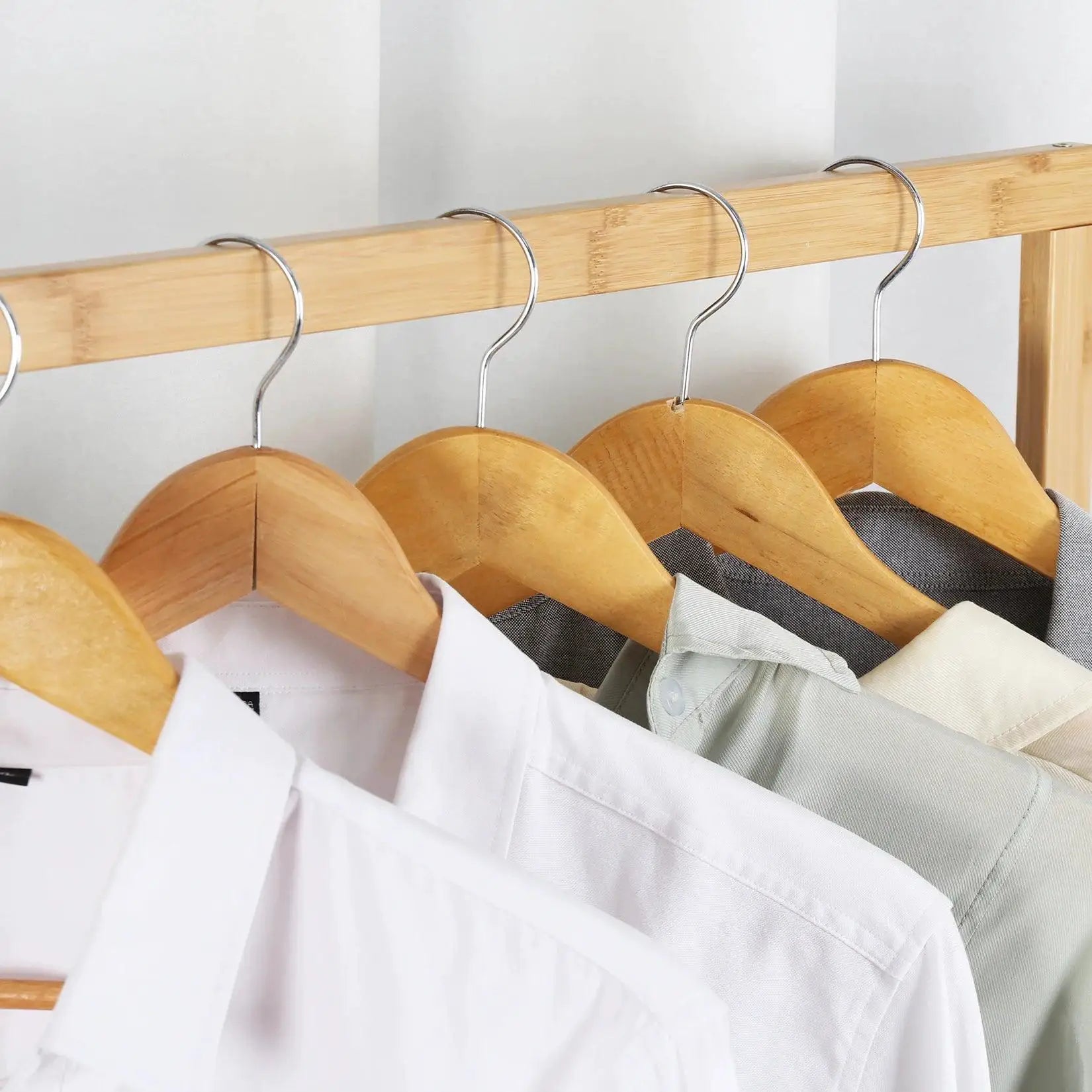 Bamboo Garment Coat Rack Heavy Duty Clothes Hanging Shelves