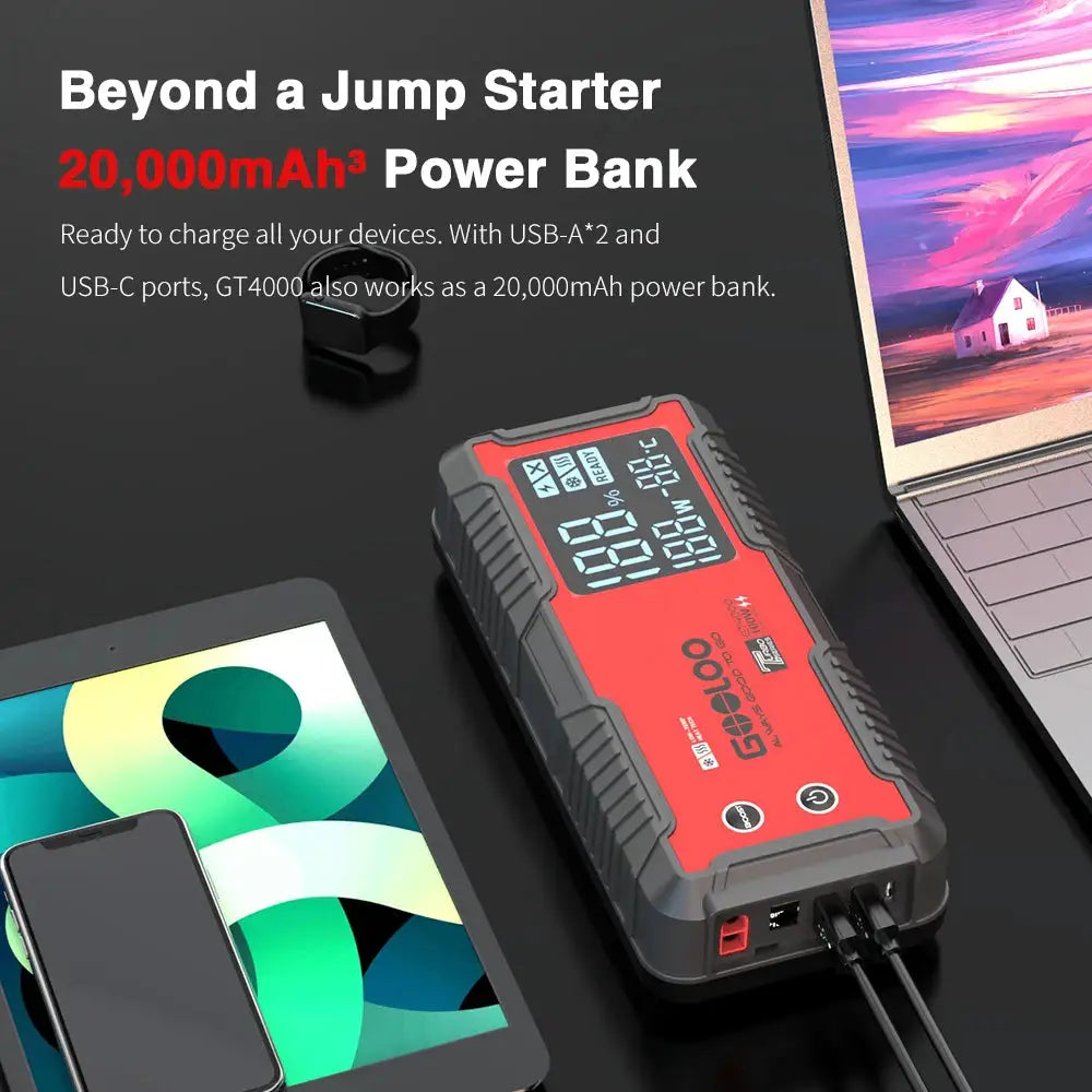 GOOLOO 20000mAh Car Jump Starter 12V Car Battery 4000A Peak Current Portable Charger Portable Power Bank for Emergency Device