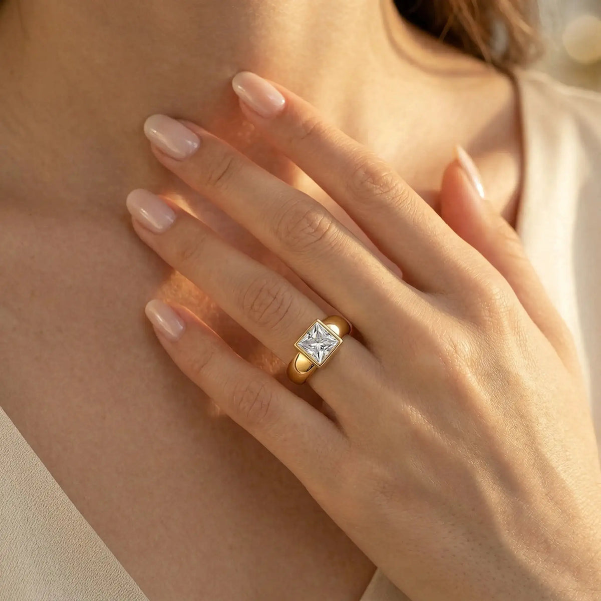 Princess Moissanite Ring in Sterling Silver Wide — product view 5
