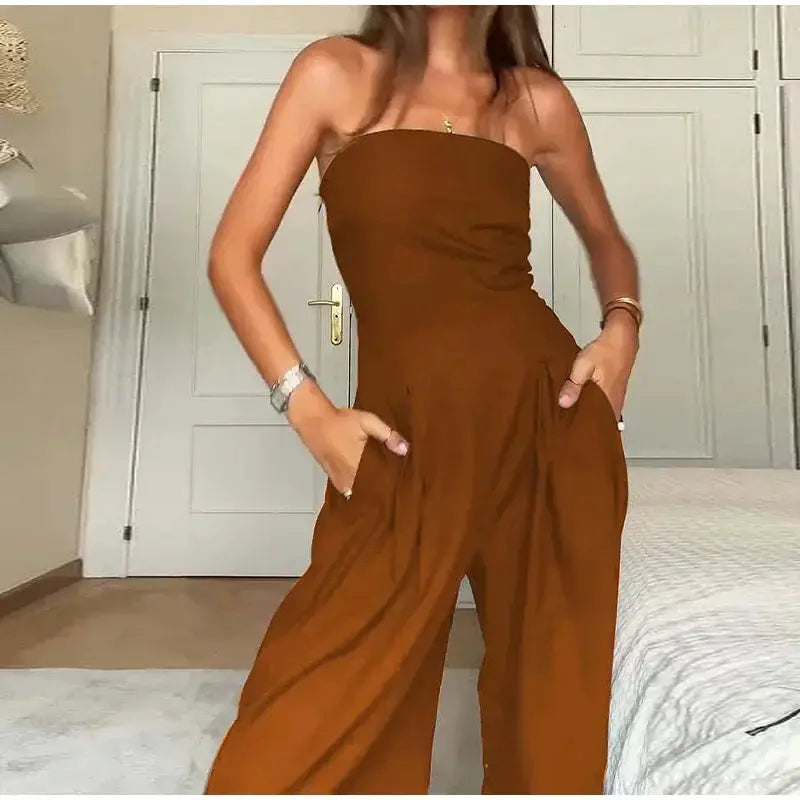 Solid Backless Jumpsuit Off Shoulder Bodysuit For Women - OurLum.com