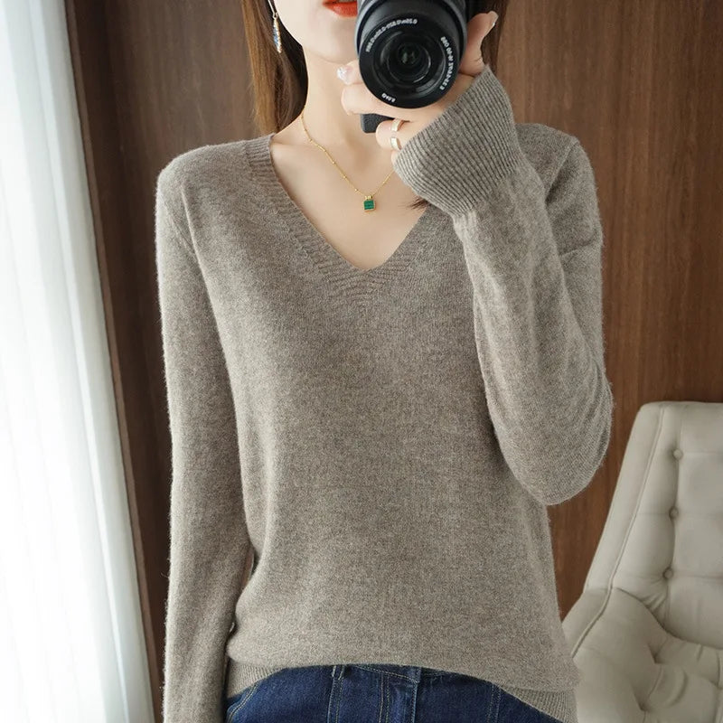 V Neck Cutout Knit Sweater