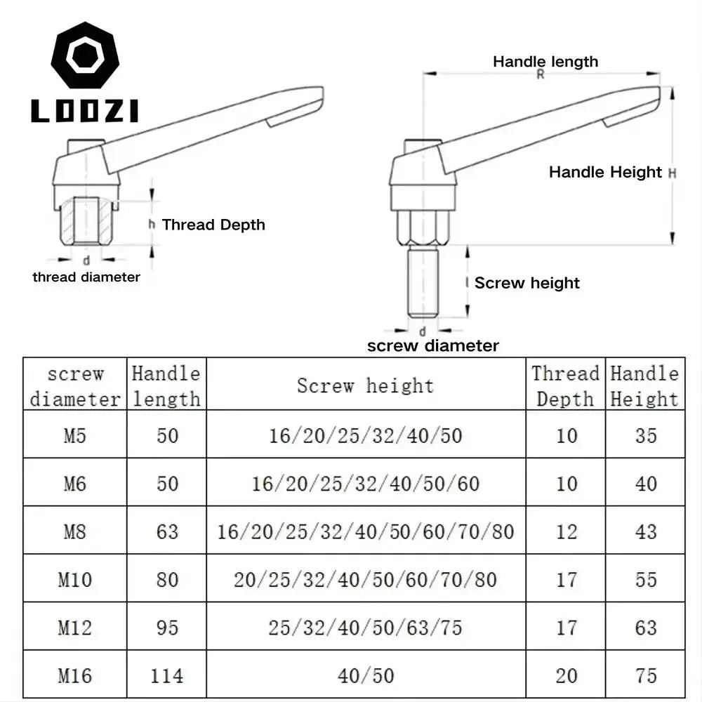 1pcs Handle Screws Bolt M4 M5 M6 M8 M10 M12 M16 Clamping Lever Machinery Adjustable Handle Locking External Male Thread Knob