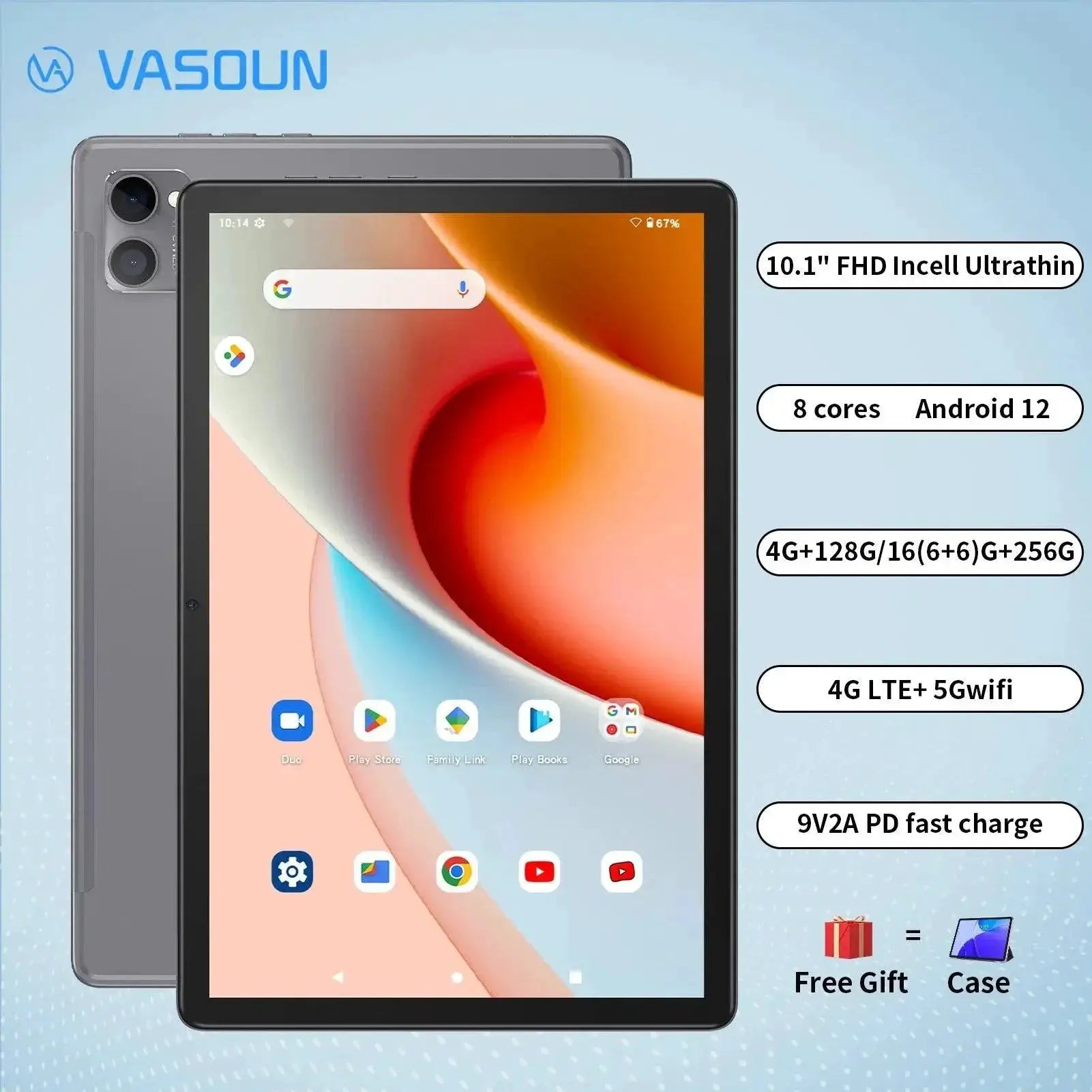 VASOUN Tab13 10.1 FHD Android Tablet OctaCore 12GB RAM 128GB