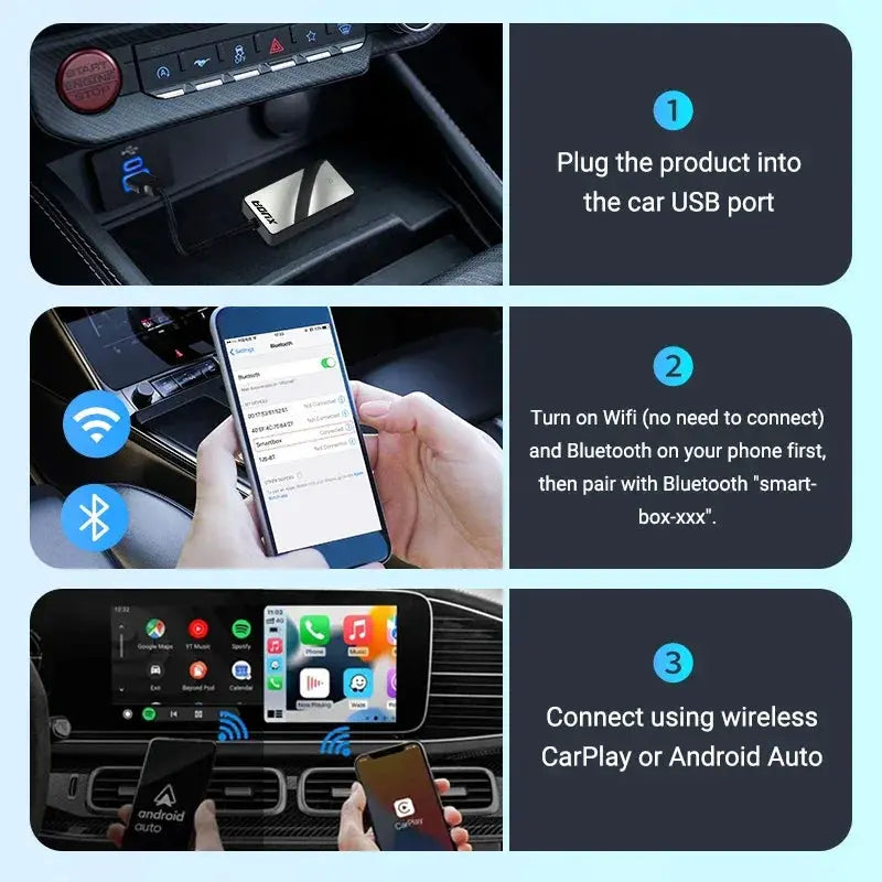 Wireless 2in1 CarPlay Android Auto Adapter Mini AI Box