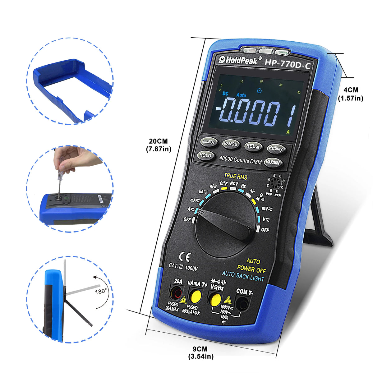 HoldPeak LCD Digital Counts True RMS Auto Range Multimetro — product view 5