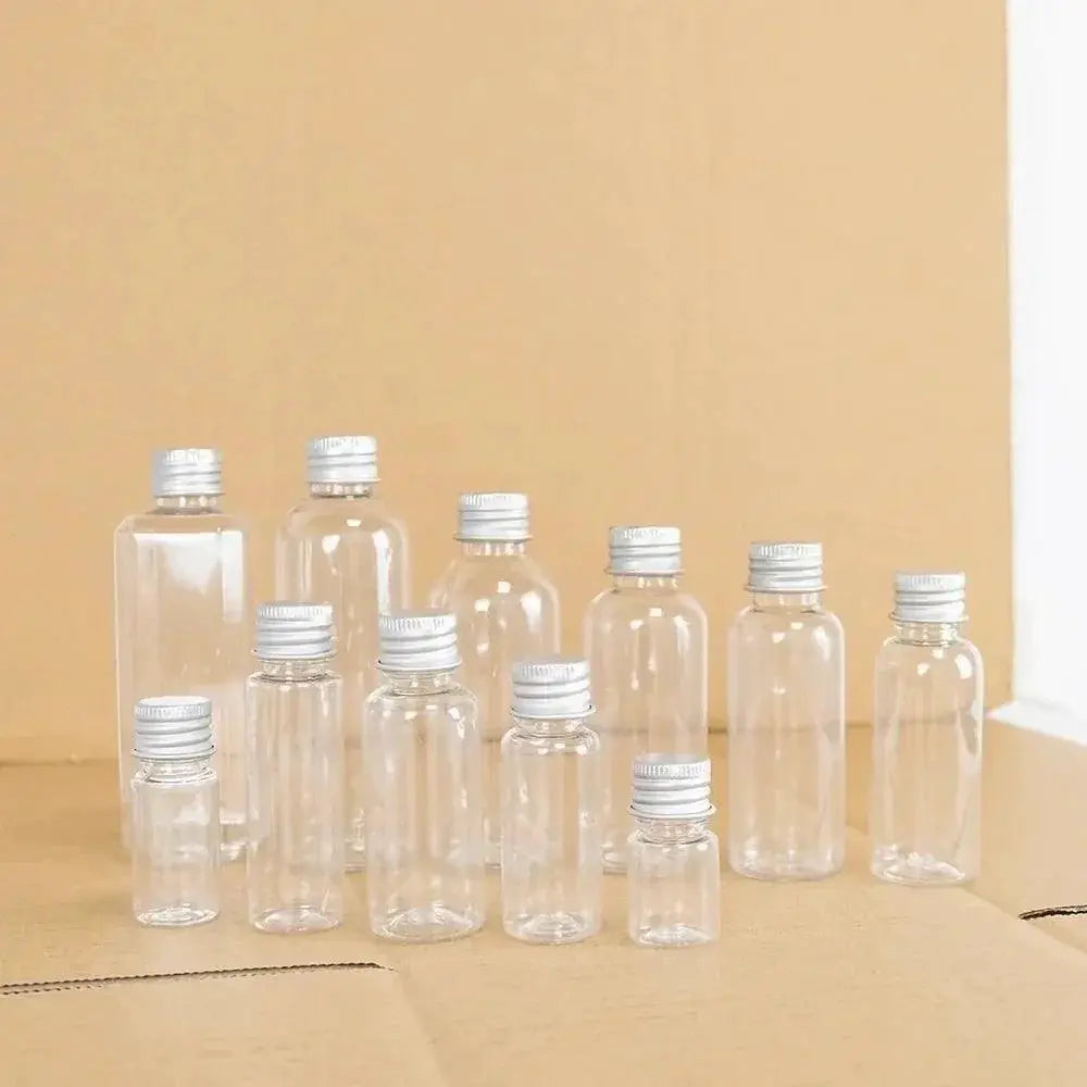 Travel Friendly PET Bottles With Aluminium Screw Caps Set