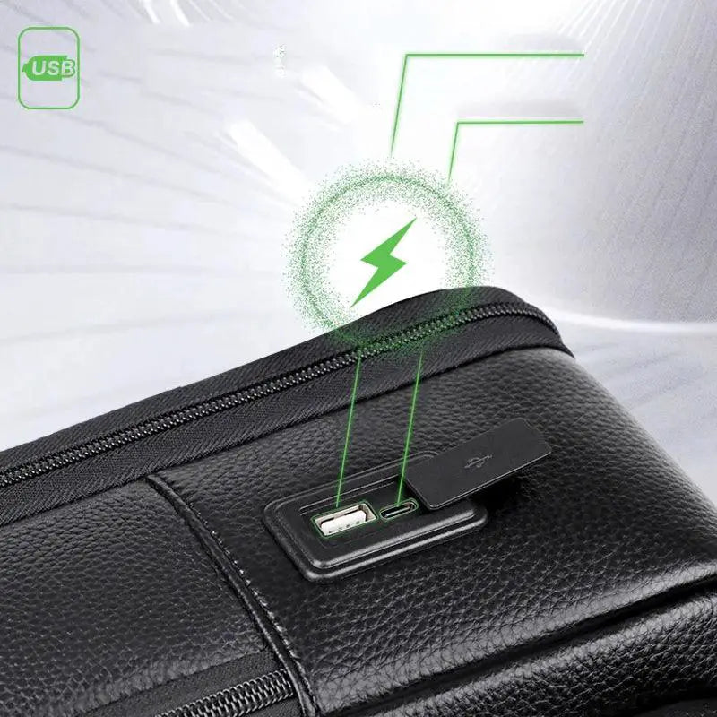 100% Genuine Leather Backpack For Men 15.6 Inch USB Charge - OurLum.com