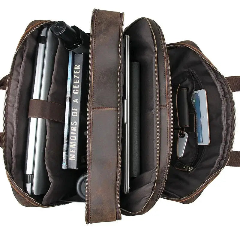 17.3 Inch Laptop Briefcase Leather Bag Retro Professional