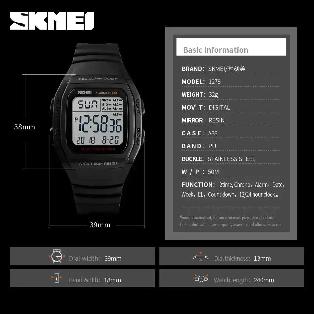 Digital Watch Dual Time Chronograph Men Digital Timepiece