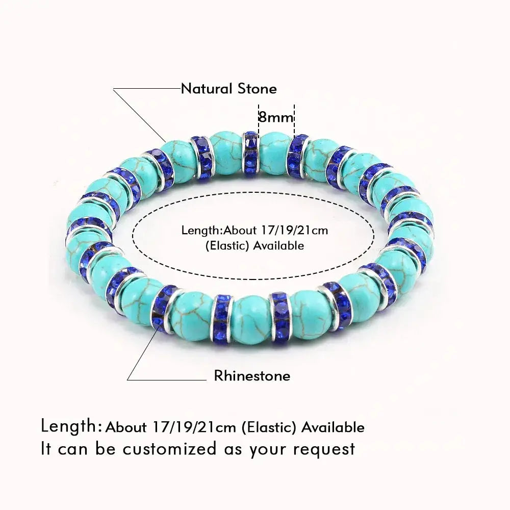 Blue Beaded Bracelet Charm Natural Stone Crystal Stretch