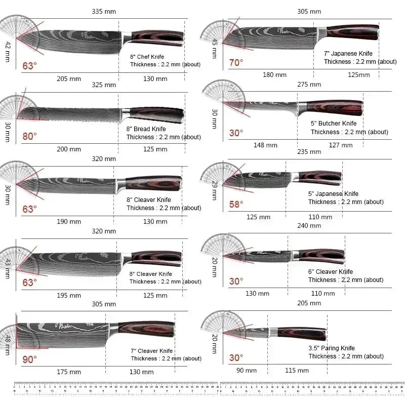 Japanese Santoku Kitchen Knife Set High Carbon Steel Knives - OurLum.com