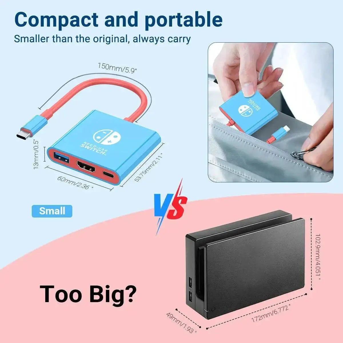 Ultimate Portable Nintendo Switch Gaming Hub HDMI USB 3
