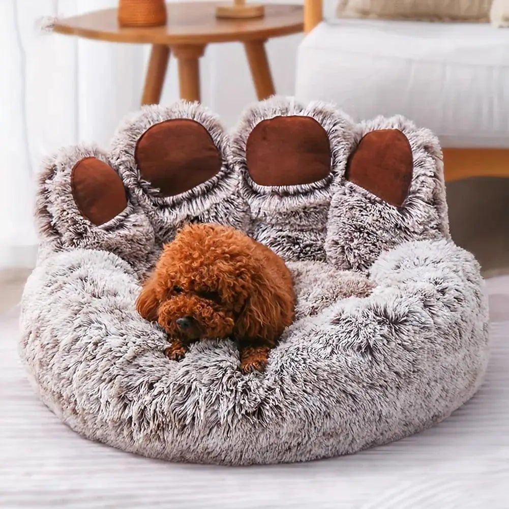 Bear Paw Shape Pet Sofa Bed With Soft Fluffy Cushion