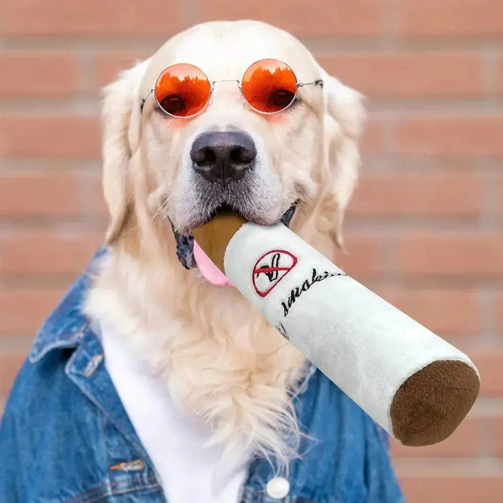 Funny Cigar Plush Squeaky Dog Chew Toy For Pets Interactive