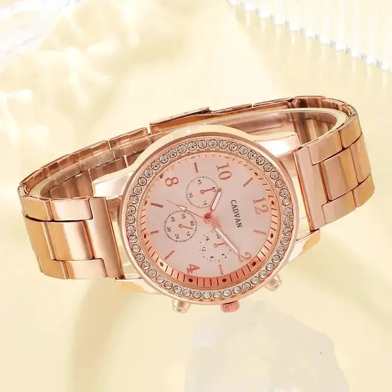 Rose Gold 6 Piece Luxury Jewelry Set For Women Watch Ring