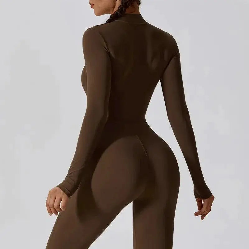 Elegant Nude Zipper Leotard for High Intensity Gym