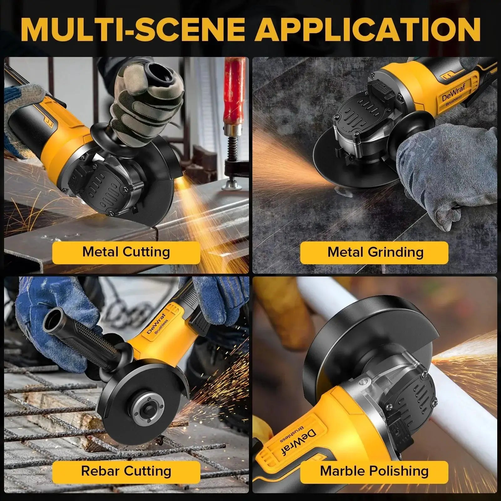 Cordless Brushless Angle Grinder 125mm 4 Gears Cutting Tool