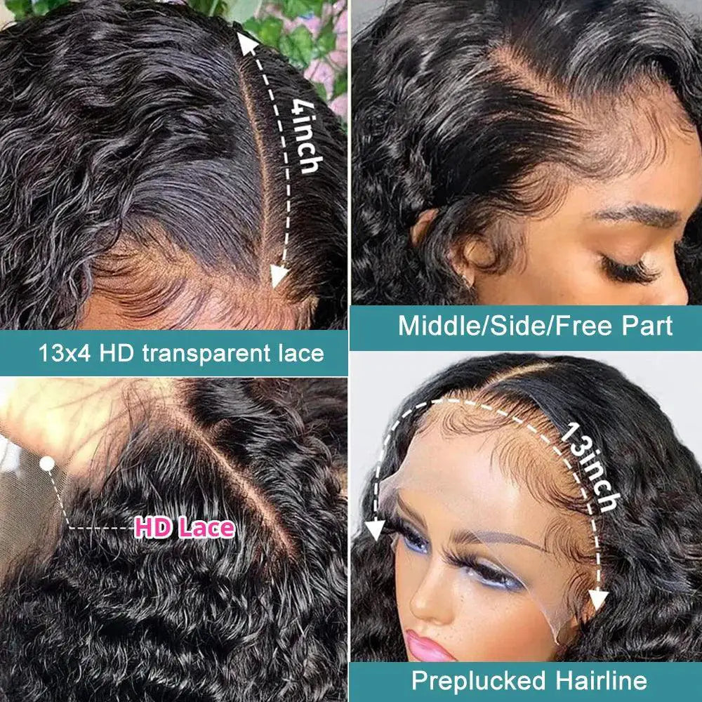 HD Transparent Water Wave Curly Lace Front Wig Two Hundred