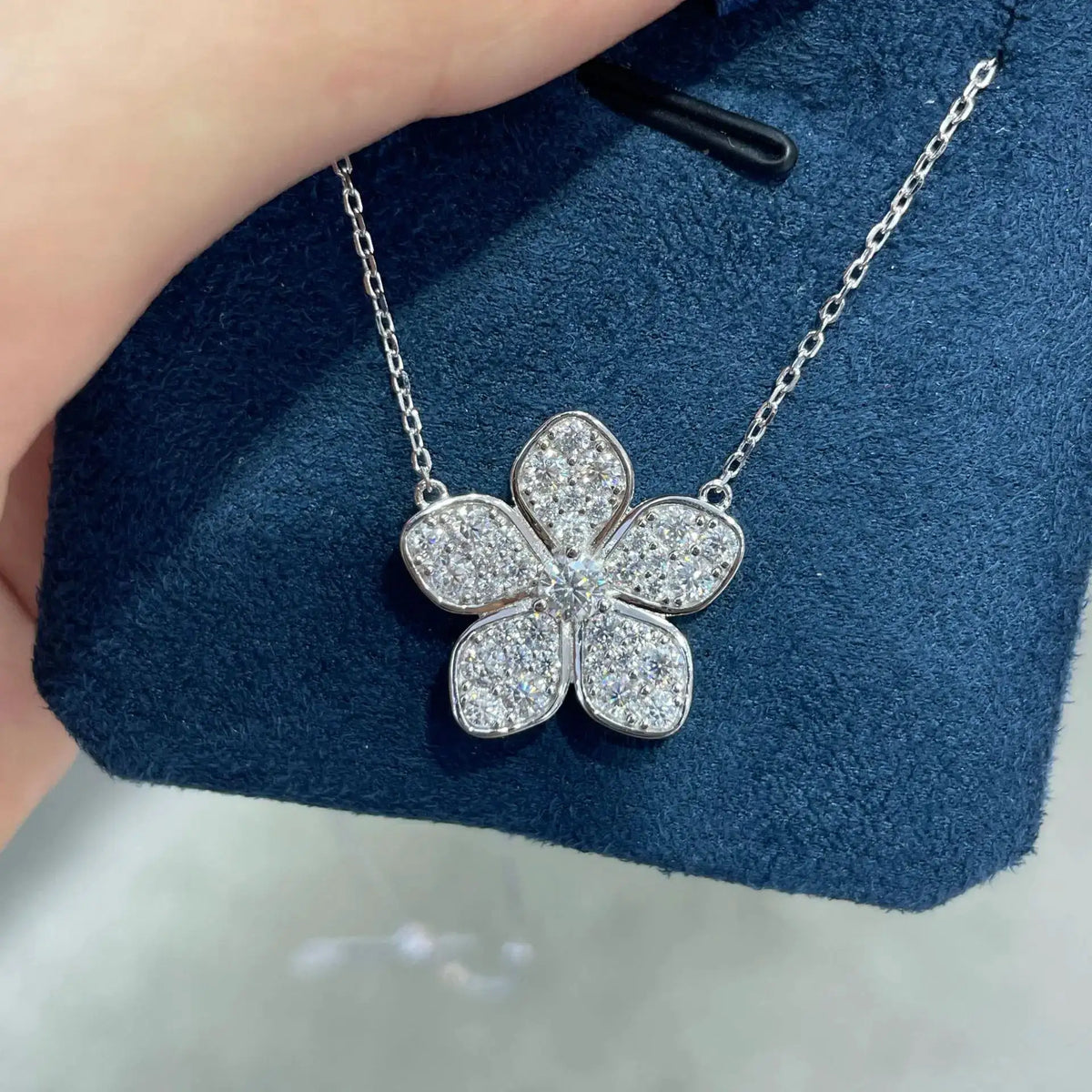 Sterling Silver Silver Moissanite Flower Pendant — product image 7