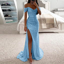 Off Shoulder Sequin Slit Dress
