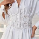 Floral Embroidery Black Corset High Waist Shaper Vintage Harajuku