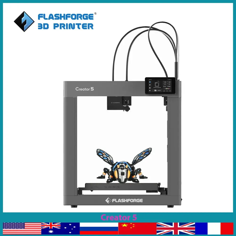 FLASHFORGE High Speed Creator 5 3d Printer Multi-Extruders Multi-color Zero Purge Waste Fully Automatic Calibration Leveling