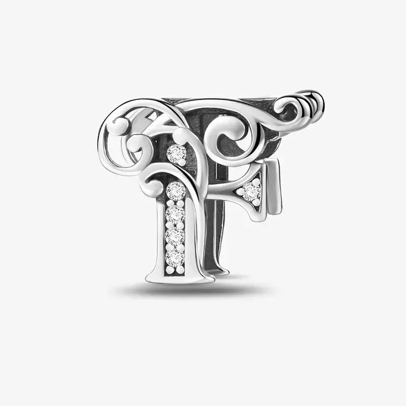 Sterling Silver Zircon Vine 26 Letters Pendant Bead
