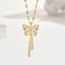 Exquisite Micro Inlaid Zircon Butterfly Tassel Necklace
