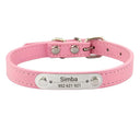 Personalized Pink Leather Dog Collar with ID Nameplate