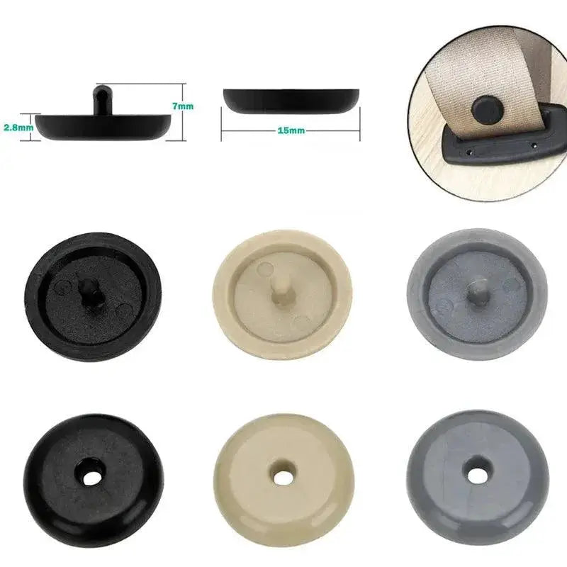 Car seat belt stopper clips in black, beige, and gray, OurLum.com auto accessories