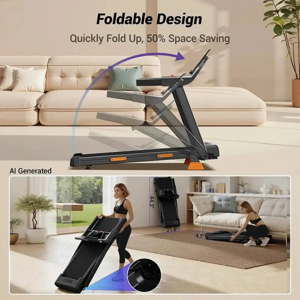 Compact Incline Treadmill with 3 LED Display, Foldable Walking Pad and 400LBS Capacity