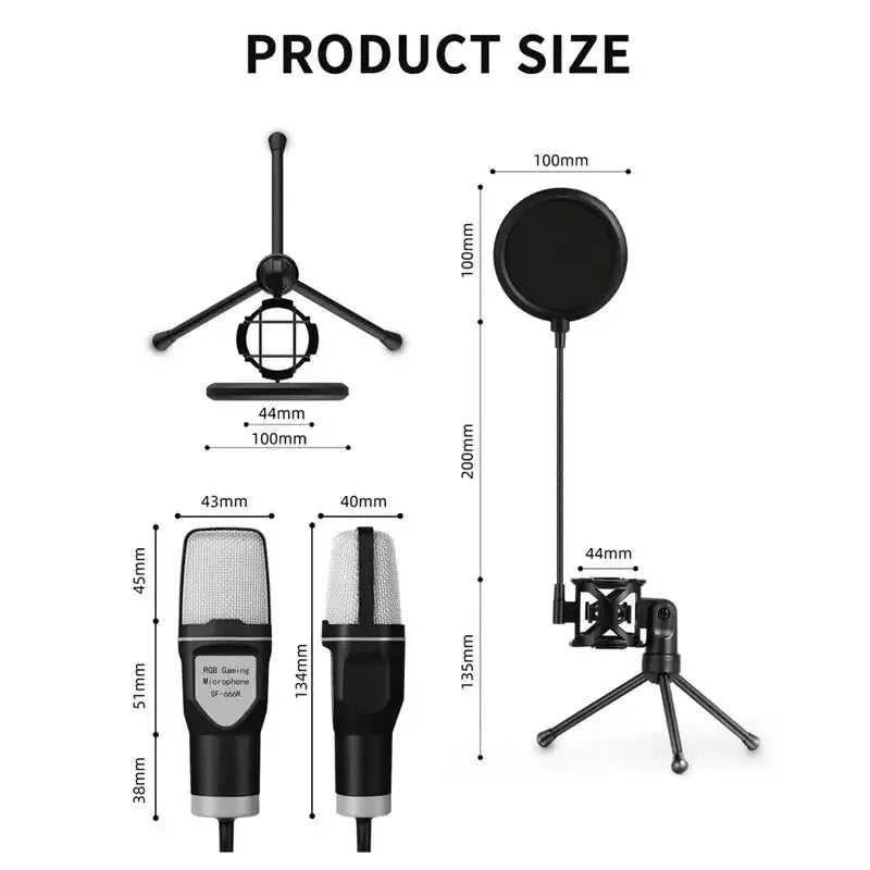 USB RGB Gaming Microphone for Podcast Studio PC Streaming