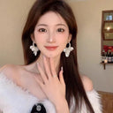 Imitation Pearl Flower Fringe Long Dangle Earrings For Women Party Jewelry
