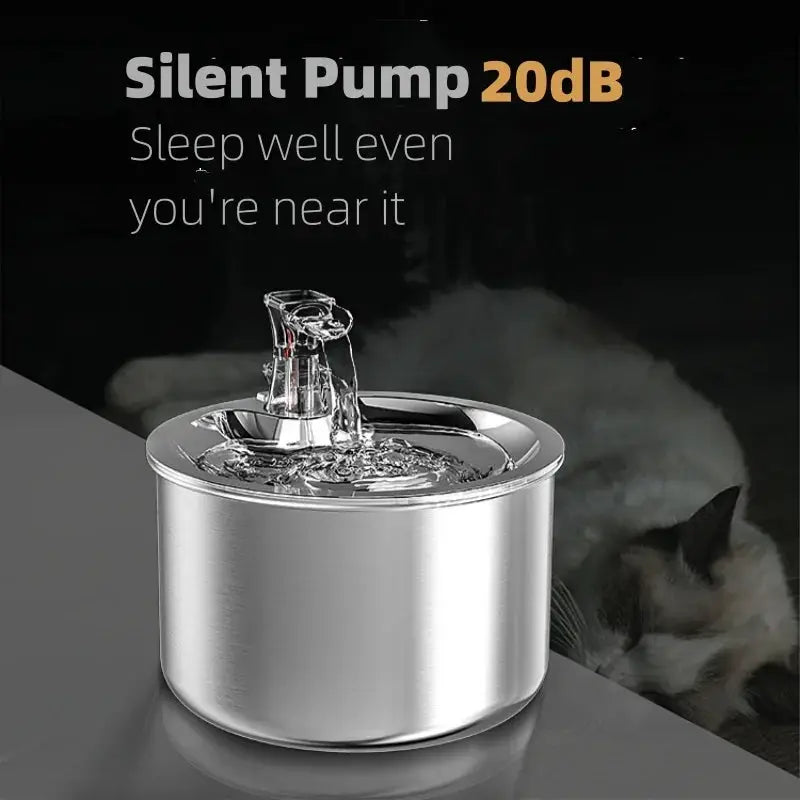 2L Stainless Steel Pet Water Dispenser Cat Fountain