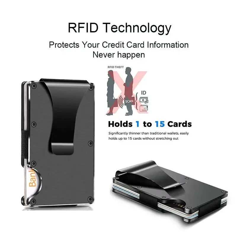 RFID Clip Metal Wallet Aluminum Minimalist Holder Slim
