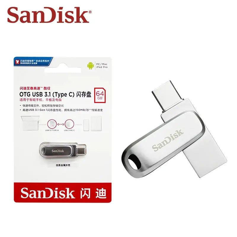 SanDisk Ultra Dual Drive USB3.2 Type-C Flash Drive SDDDC4 Metal Pen Drive 32GB 64GB 128GB 256GB 512GB 1TB USB Disk for Phone PC